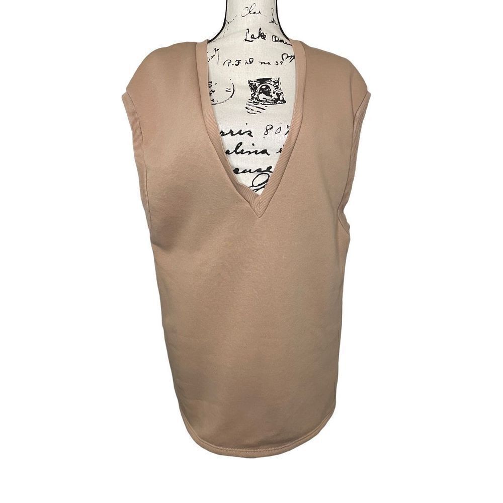 Bershka Sweatshirt Vest Mens XS Tan Excellent V-Neck Sleeveless Pullover Top